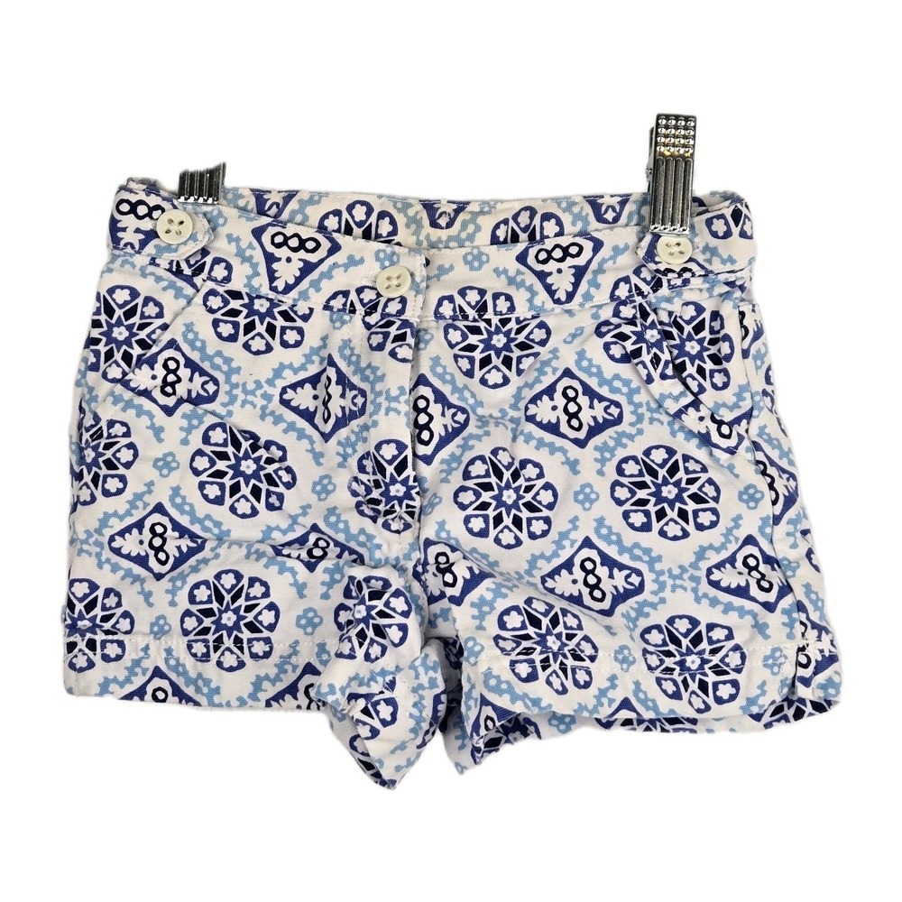 Janie And Jack Girls Greek Isle Shorts Blue White Mosiac Print Size 4 Cotton - Picture 2 of 6